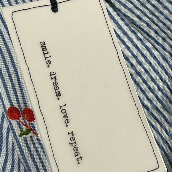 Coverstitch Women’s Blue Stripe V-Neck Cherry Print Top, Size S, NWT - Picture 7 of 8